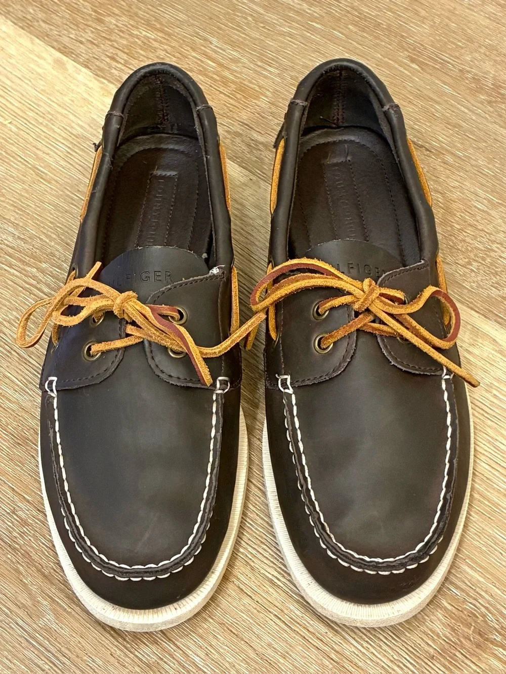 Tommy Hilfiger Leather Boat Shoes Dark Brown Men’s Size US 9 EU 42